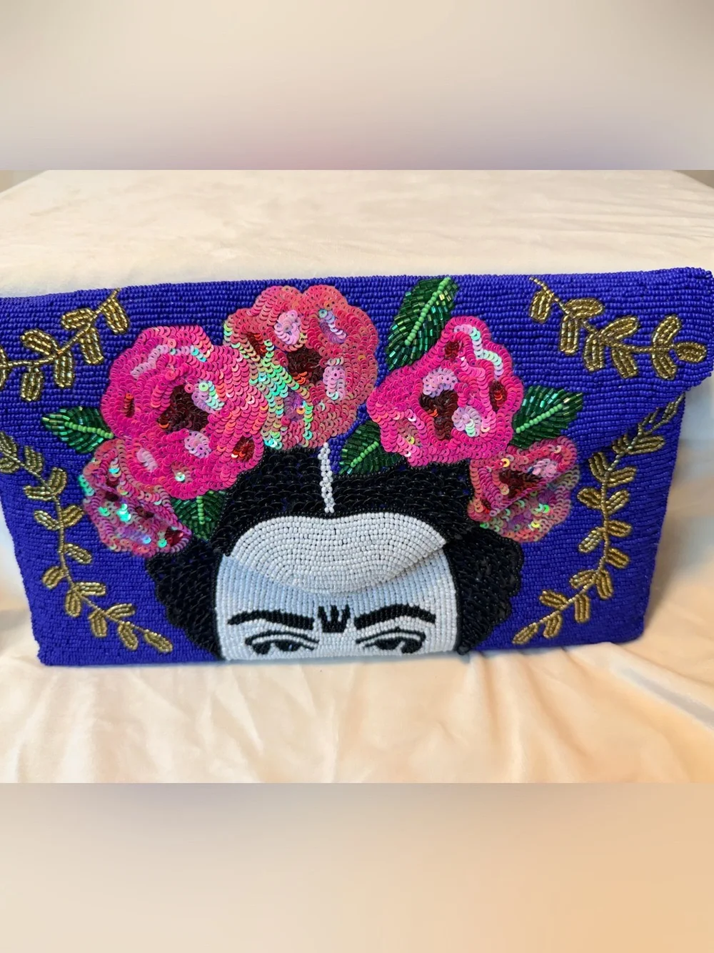 Ricki Designs of California   Freida Statement Clutch - Blue with Pink Flower